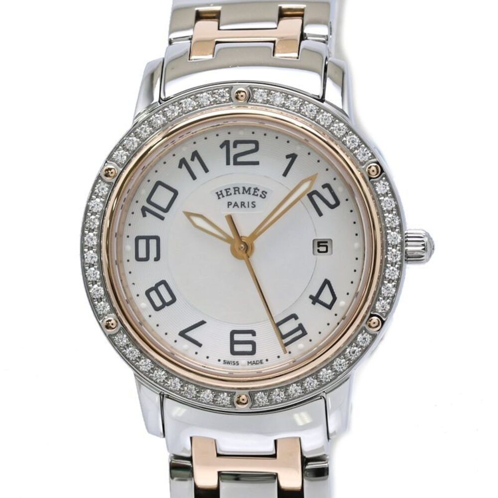 HERMES Clipper Nacre Diamond Bezel CP1.322.212 4967 Women's Watch SSxPGP 40618